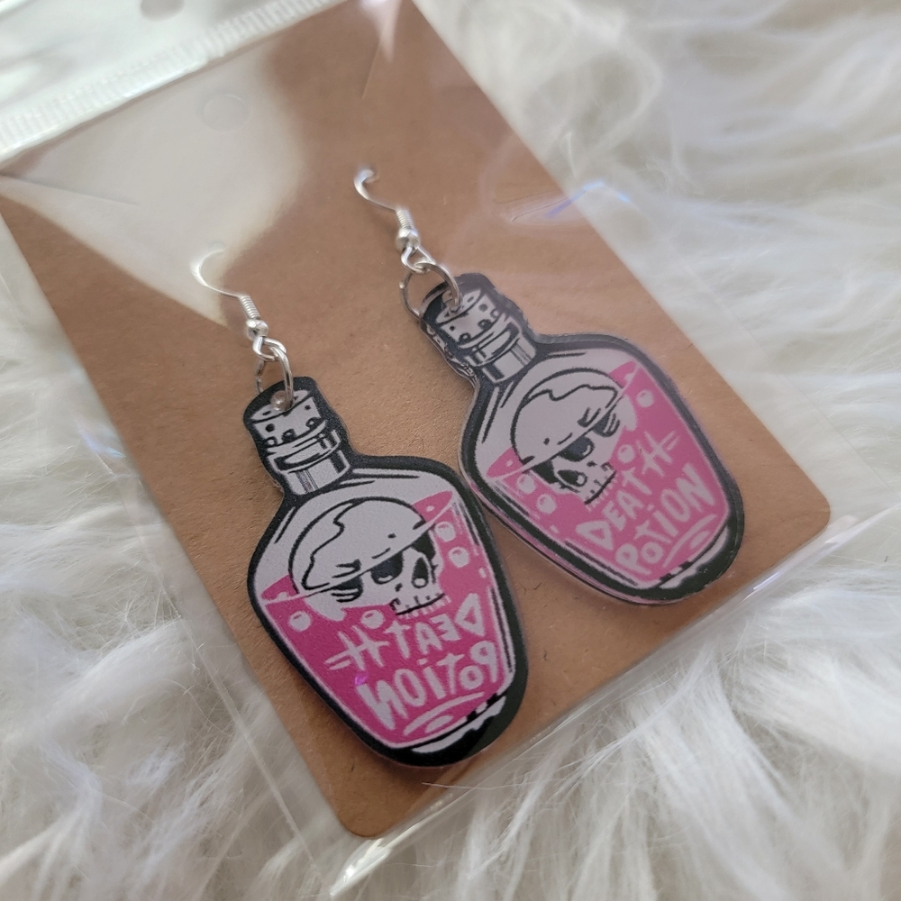 Pink Skull Potion Earrings